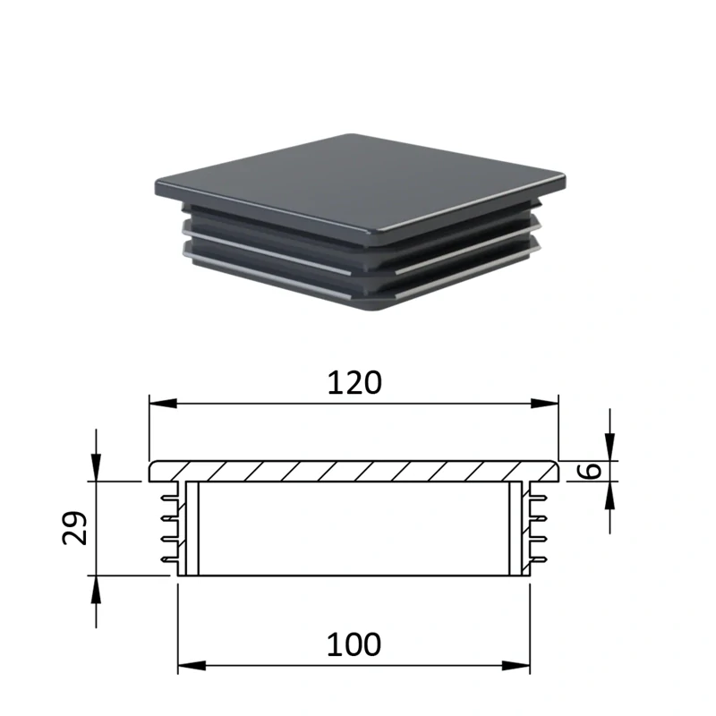 ZK120x120GRAY Krytka plastová 120 x 120 mm, sivá, 
