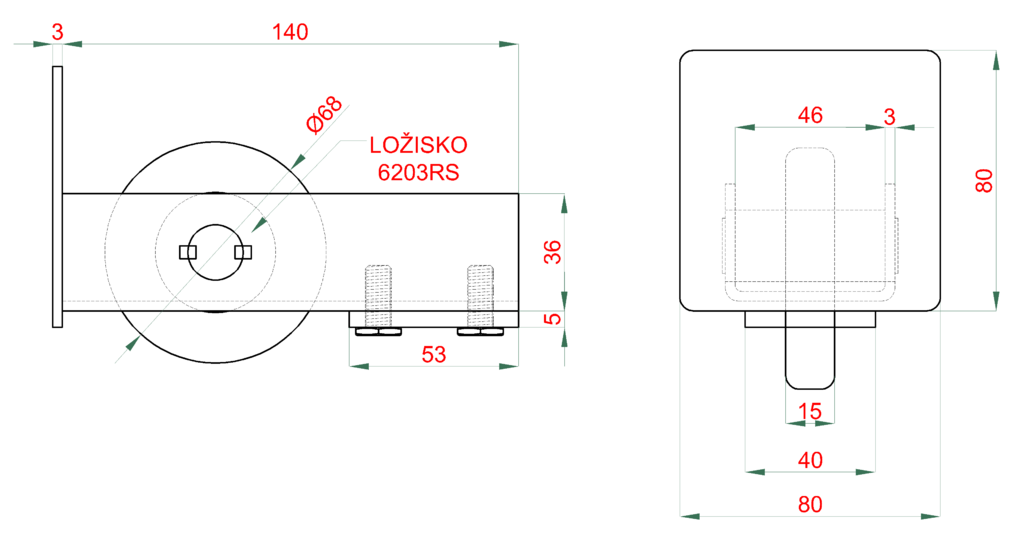 W Set80/Zn-8  samonosný systém 80x80x5mm posuvnej brány do 450kg/5,5m otvor (W39/80Zn 6m pozinkovaný profil, 2x W38MR/ F, 1x W36/80, 1x W37/ M, 1x W32/80)