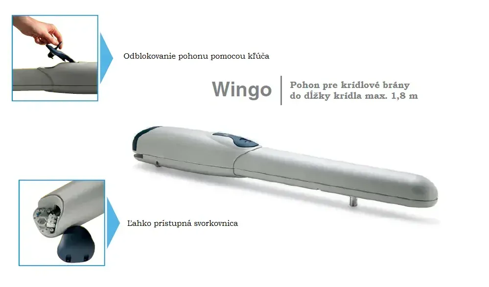 WINGO2024KCE 2x INTI2, 2x WG2024 (24V, 85W, 1500N), 1x MC424R10 (vstavaný prijímač), sada pre krídlovú bránu do 2m/ krídlo