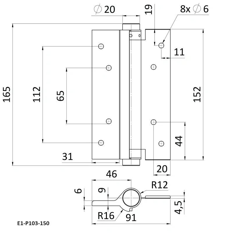 E1-P103 Samozatvárací pánt pre krídlové dvere, nerezový, cena za PÁR