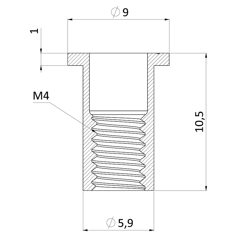 M8 FH-KB nitovacia matica plochá hlava, rýhovaný driek