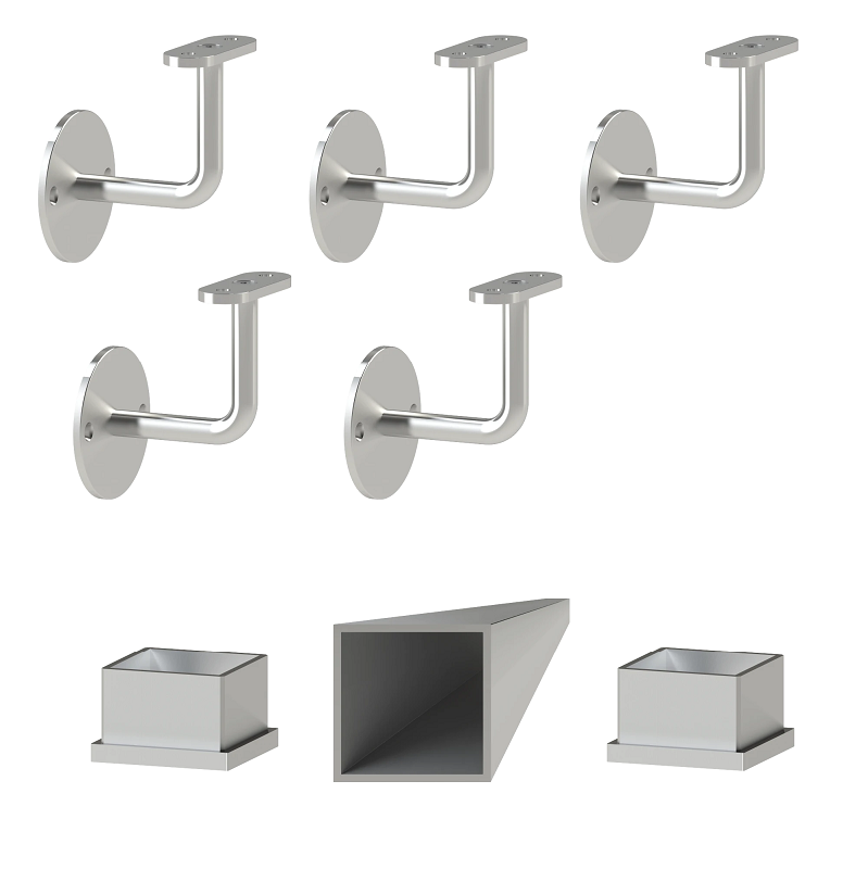 EB1-JM525-40, 6ks úchyt, madlo štvorcové (40x40mm)  s ukončením, brúsená nerez K320 /AISI304, 5250 mm