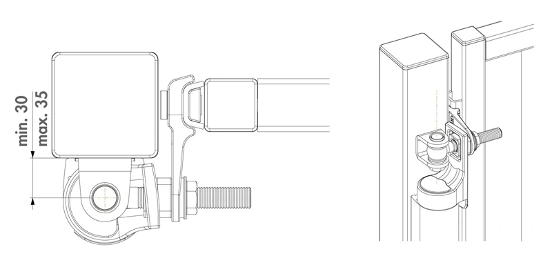 STRIEBORNÁ - LOCINOX® RHINO hydraulický zatvárač otvárateľný 180°, na priamu montáž na pánty so závitom M16 a M20