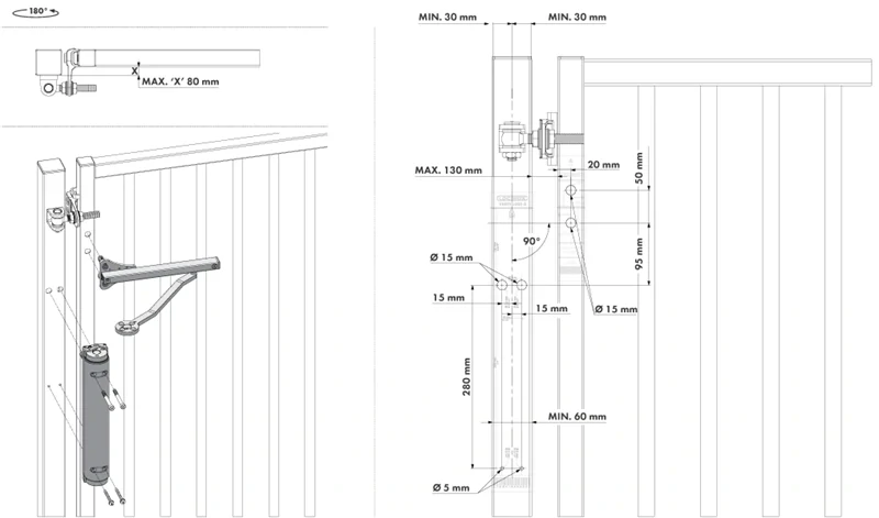 9005 Čierna - LOCINOX® VERTICLOSE-2 - hydraulický zatvárač s klznou lištou, pre krídlové bránky do 150 kg
