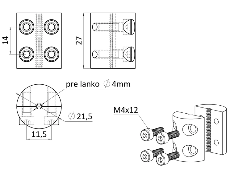EB1-DLS2 - Úchyt pre nerezové lanko ø2 mm (barelová svorka),nerez K320/AISI304