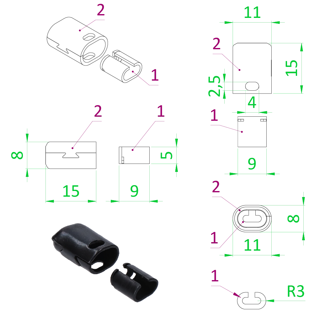 EB2-LPU02 Lisovacie púzdra pre 2 mm lanká s okom, AISI 316