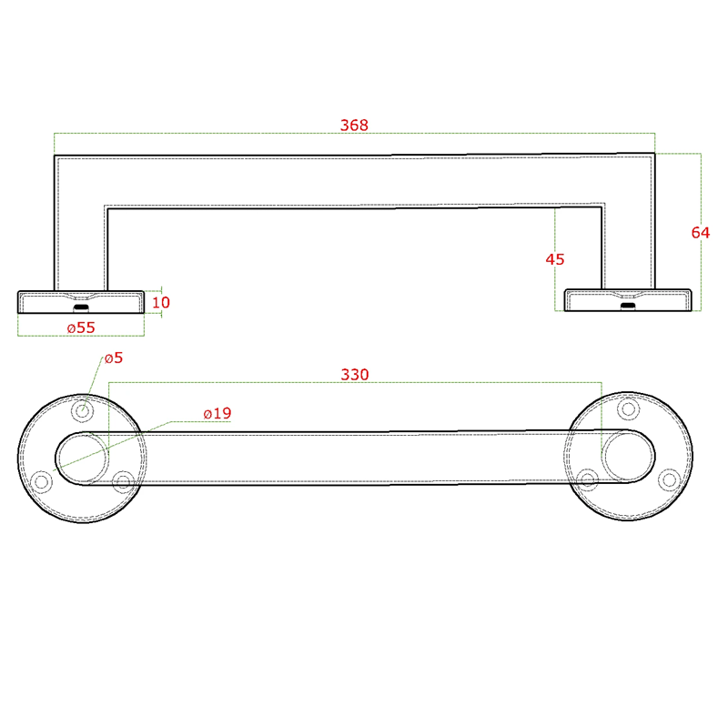 EB1-KMA42 nerezové madlo 368x64 mm, brúsená nerez K320 /AISI304