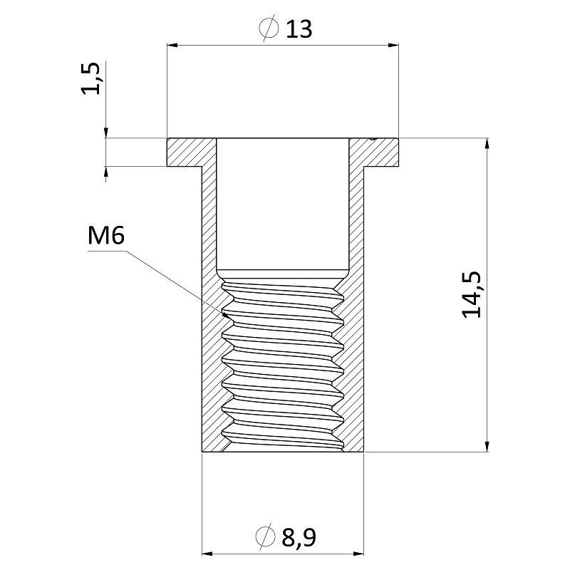 M8 FH-KB nitovacia matica plochá hlava, rýhovaný driek