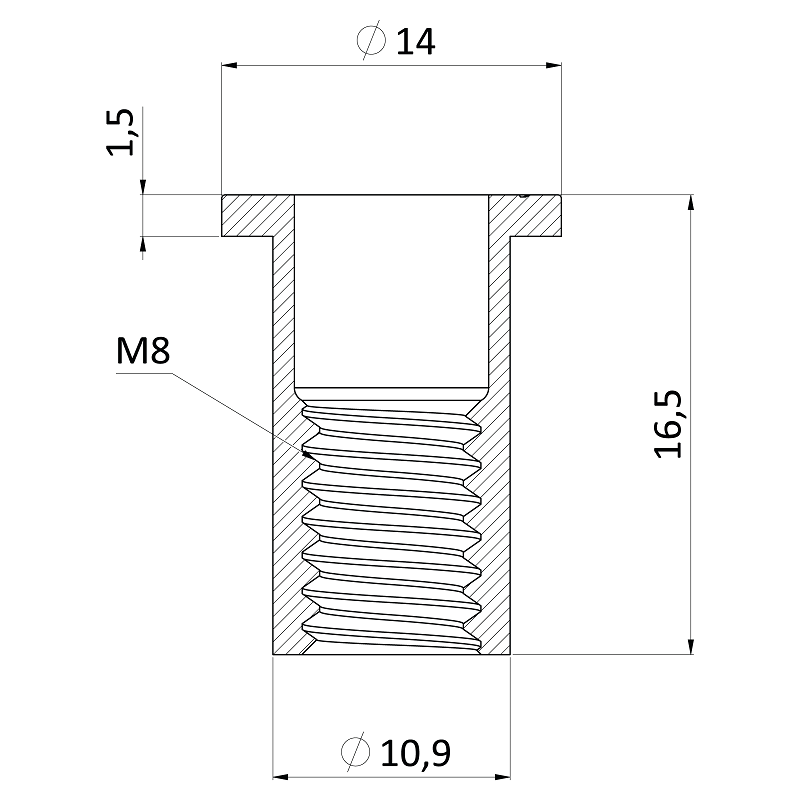 FH-RB/AL nitovacia matica hliníková, M10, plochá hlava, hladký driek