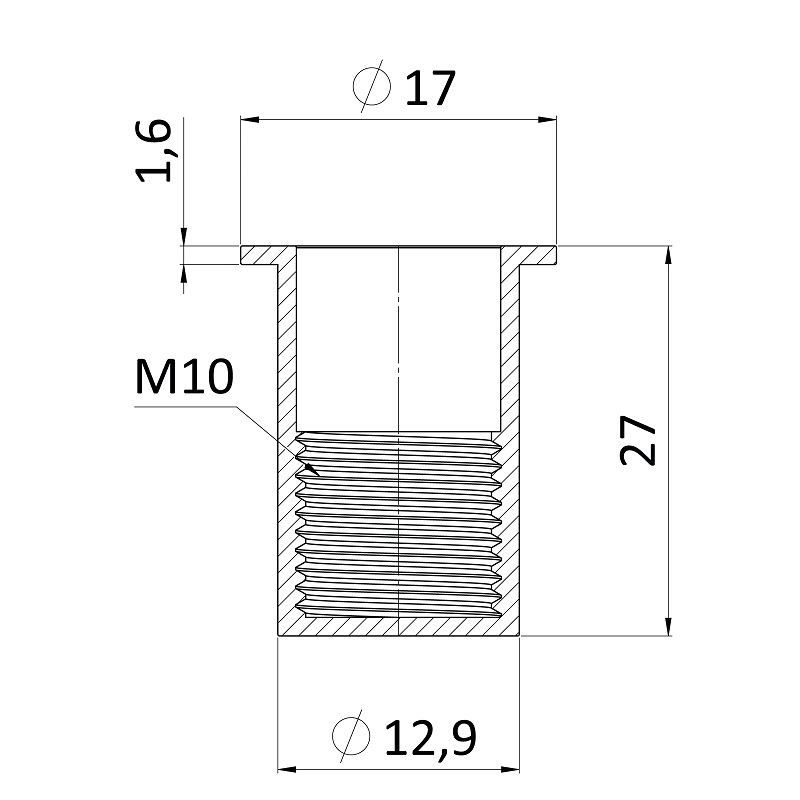 FH-KBC matica nitovacia M5 plochá hlava, rýhovaný driek, uzavretá