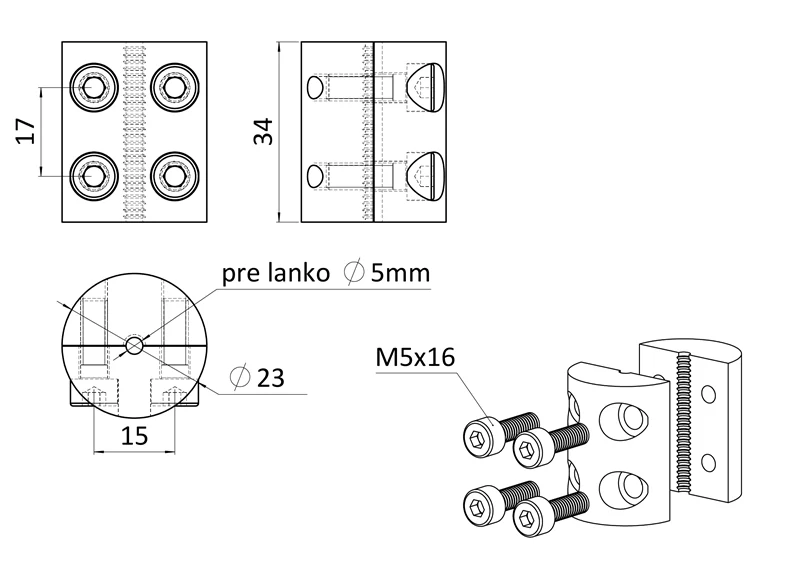 EB1-DLS2 - Úchyt pre nerezové lanko ø2 mm (barelová svorka),nerez K320/AISI304