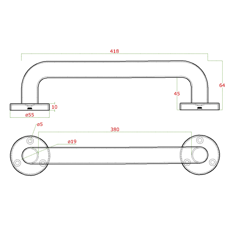 EB1KMA3 - madlo nerezové (268-416x64mm /ø 19mm), brúsená nerez K320 /AISI304 / rôzne dĺžky