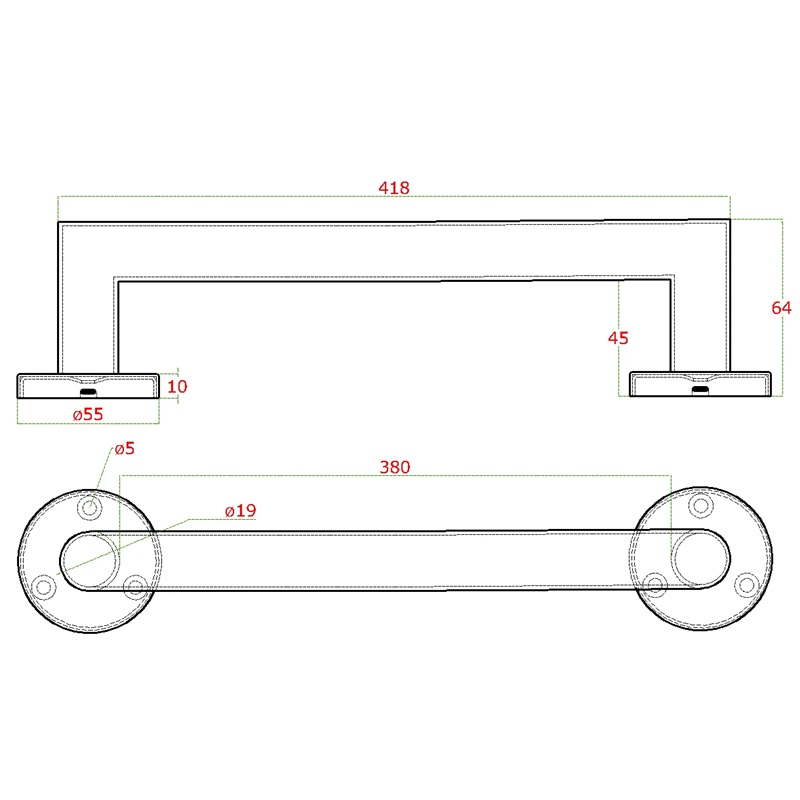 EB1-KMA42 nerezové madlo 368x64 mm, brúsená nerez K320 /AISI304