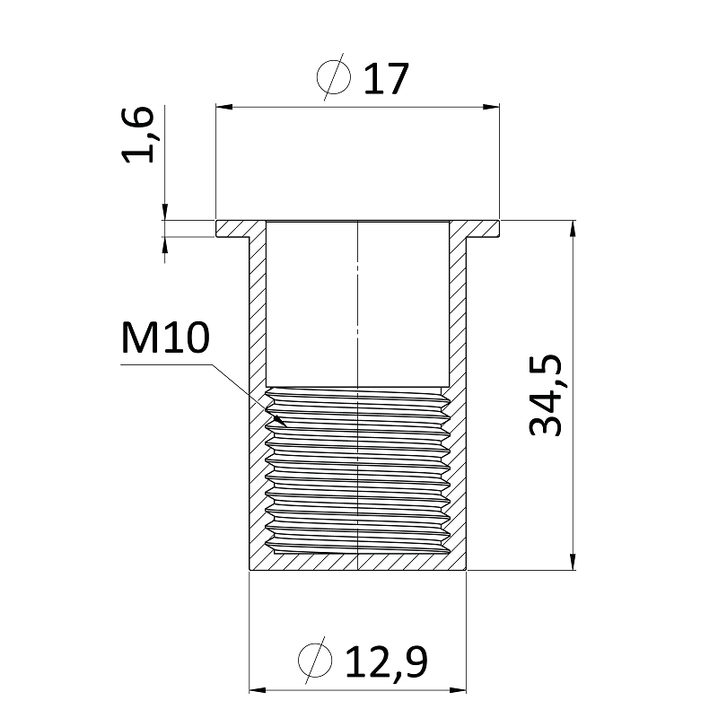 FH-KBC matica nitovacia M5 plochá hlava, rýhovaný driek, uzavretá
