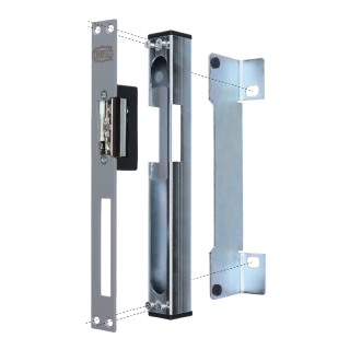 EZK315 set - dorazová kazeta pravá/lavá EZK310 (260x30x30 mm) + elektrický zámok EZ332 s lištou vhodná na rozteč zámku 90mm aj 72mm