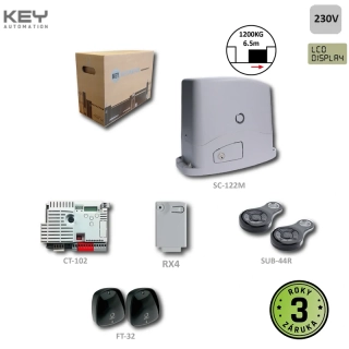 9 KIT1200-E TURBOKIT120 pre posuvné brány do 1200kg, 1x SC-122, 1x CT-102, 2x SUB-44R, 1x RXM-E, 1 pár FT-32