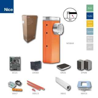 NICE M-5BAR KIT do 5m, automatická závora (24V, 120W, 200Nm) s elektronikou XBA3, 1x XBA5, 1x XBA13, 1x OXIBD, 1x ON2E, 1pár EPMB, 1x XBA7,