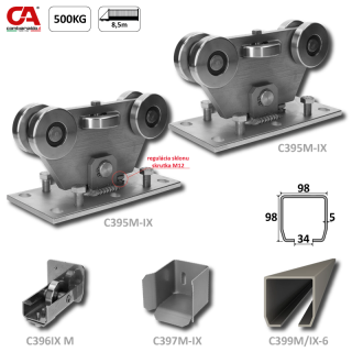 C Set-M/INOX-K MEDIO-Klasik nerezový samonosný systém 98x98x5mm pre posuvné brány do 500kg/8,5m