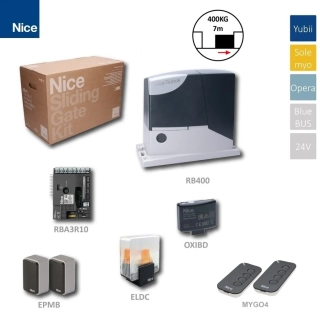 NICE RB400BDKCE, 1x RB400, 1x RBA3R10,2x MYGO4,1x OXIBD,1 pár EPMB,1x ELDC, sada pre posuvnú bránu do 400kg/ 7m 