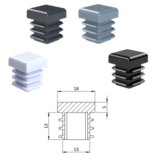 ZK18x18 Plastové zátky štvorcové, materiál polyetylén - Antracit, Biela, Čierna, Šedá