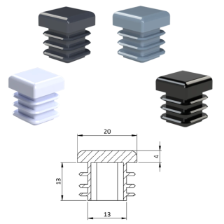 ZK20x20 Plastové zátky štvorcové, materiál polyetylén - Antracit, Biela, Čierna, Šedá