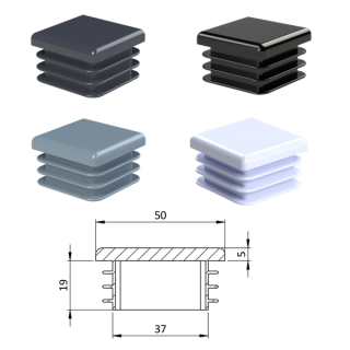 ZK50x50/3-5 Plastové zátky štvorcové, materiál polyetylén - Antracit, Biela, Čierna, Šedá