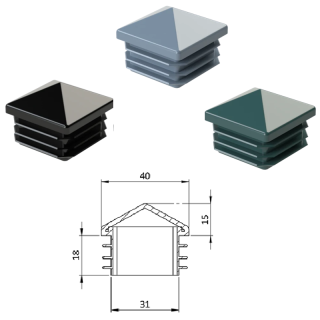 ZKK40x40 Štvorcové so strieškou, Čierna, Zelená, Šedá