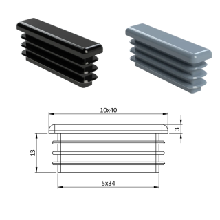 ZP10x40 Obdĺžnikové, Krytka plastová 10 x 40 mm, Čierna, Šedá