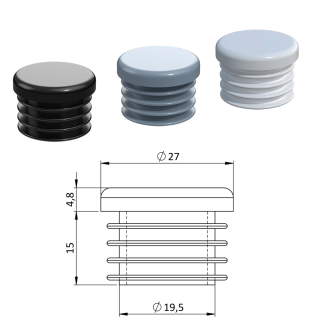 Vnútorná krytka guľatá ø 27 mm, plastová, Biela, Čierna, Šedá