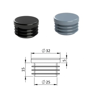 ZO32 Vnútorná krytka guľatá ø 32 mm, plastová, Čierna, Šedá