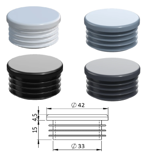 ZO 1 1/4   Vnútorná krytka guľatá ø 42 mm, plastová, Antracit, Biela, Čierna, Šedá