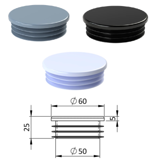 ZO 2 Vnútorná krytka guľatá ø 60 mm, plastová,  Antracit, Biela, Čierna, Šedá