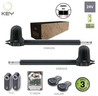STAR3224KR pre dvojkrídlovú bránu do 3m / krídlo, 2x STAR3024, 1x CT-20224, 2x SUB-44R, 1 pár FT22