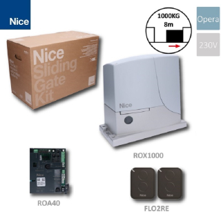 NICE ROX1000KLT sada pre posuvnú bránu do 1000kg, 1x ROX1000 (230V, 350W, 800N), 1x ROA40 so zabudovaným prijímačom, 2xFLO2RE