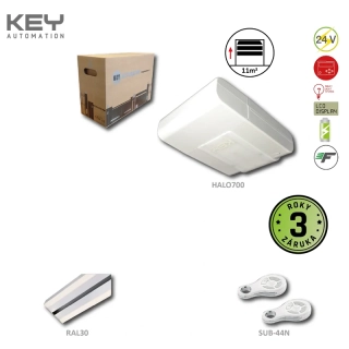 KEY HALO HA700LED pohon pre sekcionálnu bránu do 11m2/90kg s vodiacou svetelnou lištou RAL30, 2x SUB44N