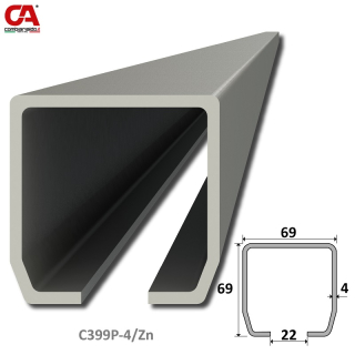 C399P-4ZN C profil PICOLLO (69x69x4mm) Combi Arialdo pozinkovaný, pre samonosný systém, voliteľná dĺžka 1, 2, 3, 4, 5 alebo 6m. Cena za KUS