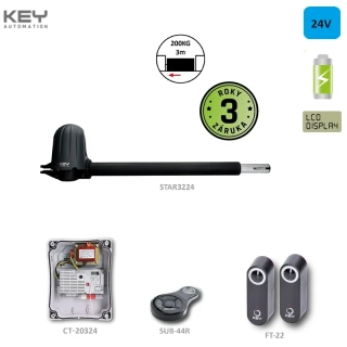 KEY STAR3224 ľavý pohon pre jednokrídlovú bránu do 2m/ krídlo, 1x STAR3224-L, 1x CT-20324, 1 pár FT-22, 1x SUB-44R
