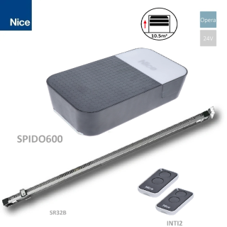 Nice SPIDO32BKCE KIT pre sekcionálnu bránu do 10,5m2, 1x SPIDO600 (24V, 150W,600N), zabudovaná riadiaca jednotka a prijímač, 2x INTI2 1x SR32B