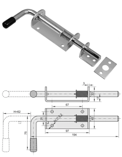 ZR200P Rígeľ navárací s pružinou ø 12mm, L: 200mm, pozinkovaný
