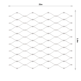EB2-0225-1.4-60x104 Lanková sieť, 1,4 x 25 m, oko 60 x 104 mm, ø 2 mm, AISI 316
