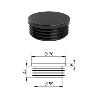 ZO70BLACK Vnútorná krytka guľatá ø 70 mm, plastová, čierna