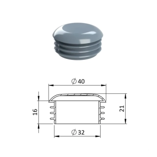 ZOR40GRAY Vnútorná krytka guľatá ø 40 mm, plastová, sivá,
