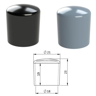 ZZO18 Vonkajšia krytka PVC ø 21 x 23 mm, otvor 18 x 19 mm, sivá, čierna