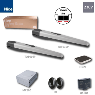 NICE TO5016P sada pre dvojkrídlovú bránu do 5m / krídlo, 2x TO5016P (230V, 385W, 3200N), 1x MC800, 1x ON2E, 1x OXIBD, 1 pár BF, zvýšená sila pre väčšie zaťaženie