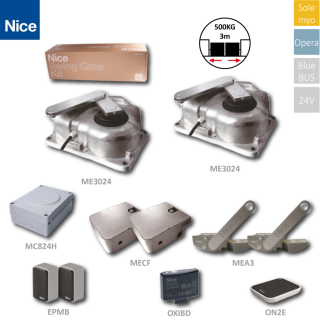 NICE FABKIT3024-Z sada pre dvojkrídlovú bránu do 3m / krídlo, 2x ME3024 (24V, 120W, 250Nm), 1x MC824H, 1x ON2E, 1x OXIBD, 1 pár EPMB, 2x MECF, 2x MEA3