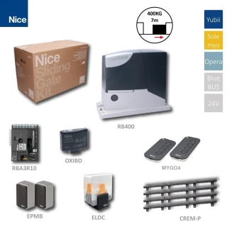 NICE ROBUS 400 1x RB400, 2x MYGO4, 1x OXIBD, 1 pár EPMB, 1x ELDC, 4x CREM-P sada pre posuvnú bránu do 400kg/ 7m