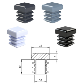 ZK15x15 Plastové zátky štvorcové, materiál polyetylén - Antracit, Biela, Čierna, Šedá